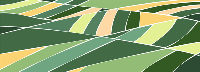 Wall Mural - abstract agriculture field or farm card banner background. vineyard valley pattern, countryside land