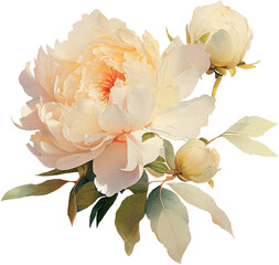 Wall Mural - Peony flowers isolated on white, old watercolor