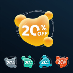 Wall Mural - 20 percent price off. sale 3d badge, sticker or label. abstract shapes discount, promotion banner te