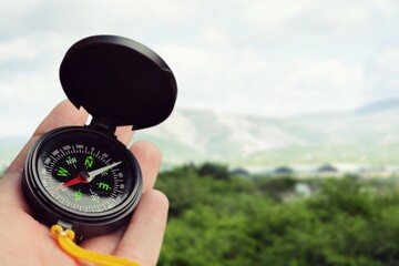outdoors navigation compass for right direction concept
