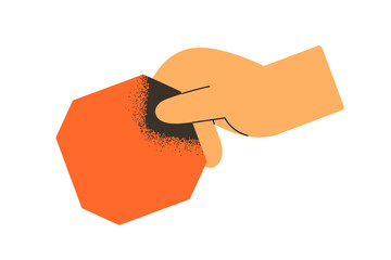 Aufkleber - Hand holding geometry element, octagon. Geometric shape, figure. Maths education. Abstract business, mathematics concept. Arm with object, item. Flat vector illustration isolated on white background