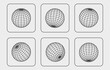 © Evgeny - Futuristic retro geometry design elements set. Brutalism sphere vector shapes. Geometry wireframe grid symbol