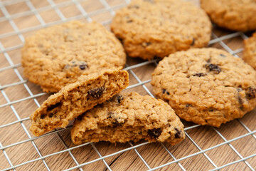 Wall Mural - Fresh baked oatmeal and raisin soft cookie