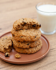 Wall Mural - Fresh baked oatmeal and raisin soft cookie