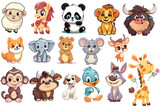 Fototapeta Pokój dzieciecy - Set of cute cartoon animals - Sheep, deer, horse, panda, lion, buffalo, monkey, elephant, dog, cat, donkey, giraffe, Quokka