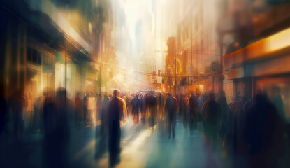 pedestrians walk in the city, blur effect