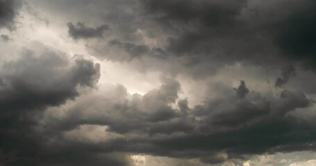 gloomy rain clouds fly across the sky, sunlight breaks through. time lapse looped video