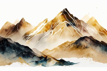 Wall Mural - Golden mountains, sharp peaks of mountains. Beautiful, minimalist print for your decor for postcard, congratulations and poster. Generative AI