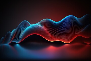 Aufkleber - An abstraction of a gradient wave with dots with glowing red-blue particles.Generative AI