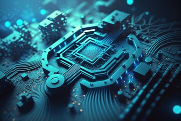 Poster - Detailed abstract blue PCB background.Generative AI