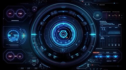 Aufkleber - HUD round frames and borders. Hud,GUI for game background design. Technology background. Digital data. Generative AI