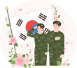 Soldiers salute the South Korean flag. June anniversary in Korea. 