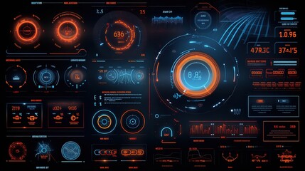 Aufkleber - The sci-fi futuristic HUD dashboard displays a virtual reality technology screen.Hud,GUI for game background design. Technology background. Digital data. Generative AI