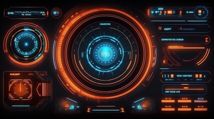 Poster - Set of Sci Fi Modern User Interface Elements.Hud,GUI for game background design. Technology background. Digital data. Generative AI