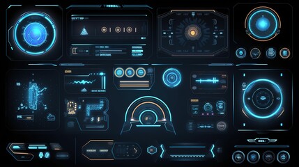 Poster - Futuristic Callouts titles in HUD style. Hud,GUI for game background design. Technology background. Digital data. Generative AI