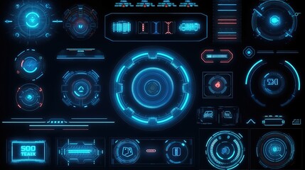Poster - Futuristic Callouts titles in HUD style. Hud,GUI for game background design. Technology background. Digital data. Generative AI