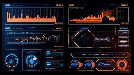 Poster - Futuristic Callouts titles in HUD style. Hud,GUI for game background design. Technology background. Digital data. Generative AI