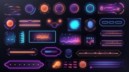 Sticker - Futuristic Callouts titles in HUD style. Hud,GUI for game background design. Technology background. Digital data. Generative AI