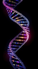Wall Mural - dna spiral on black background. dna molecular structure with sequencing data of human. generative ai