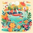 Colorful travel and vacation concept illustration. generative ai