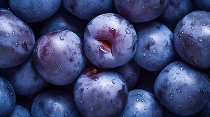 Wall Mural - Ripe plums background. Fresh blue plum fruits