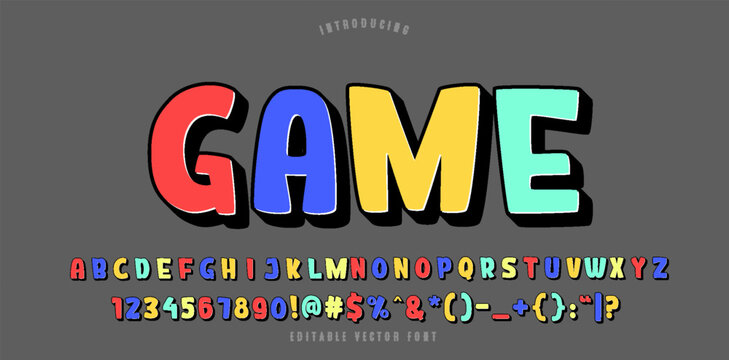 Playful style font design, childish alphabet letters and numbers vector illustration