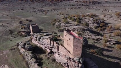 Wall Mural - Aerial view over Zafra Castle in Campillo de Duenas
in Spain with the sea in the background