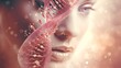 © ckybe - Portrait of sensual woman among DNA structure chains. Beauty DNA modification. Youth and immortality. Generative Ai..