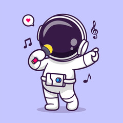 Wall Mural - cute astronaut singing with microphone and headphone cartoon vector icon illustration. science techn