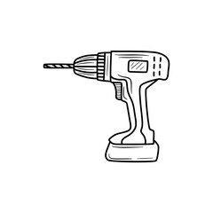 Wall Mural - line art vector or doodle of screwdriver or Cordless drill on hand, isolated on white background