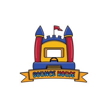 A fun and fun inflatable bounce house logo perfect for a bounce house rental business. It can attract both kids and adult customers with its colorful design.