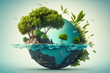 Wall Mural - World environment and earth day concept with blue globe and eco friendly enviroment. Generative ai