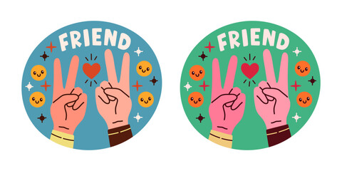 Wall Mural - Set of stickers about friends and friendship. Collection of hand drawn lettering