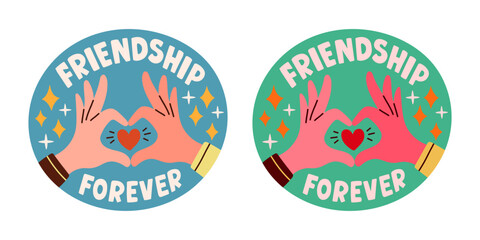 Wall Mural - Set of stickers about friends and friendship. Collection of hand drawn lettering