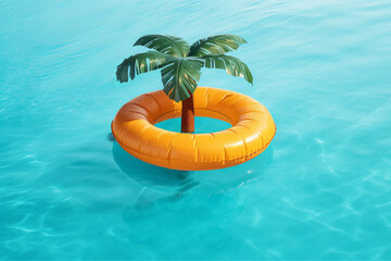 Sticker - Inflatable palm tree pool float. Summer vacation. Generative ai