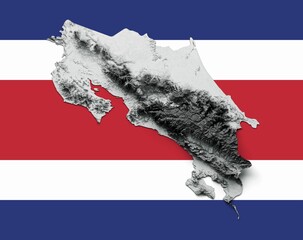 Sticker - Clay map of Costa Rica is displayed on a background with the Costa Rica national flag