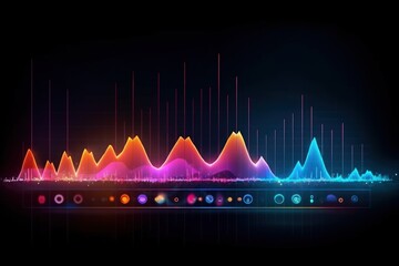 Wall Mural - Visualization of sound waves. Abstract futuristic background with colorful glowing neon moving high speed wave lines and bokeh lights.  Data transfer concept. Fantastic wallpaper. Generative AI