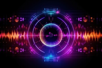 Wall Mural - Visualization of sound waves. Abstract futuristic background with colorful glowing neon moving high speed wave lines and bokeh lights.  Data transfer concept. Fantastic wallpaper. Generative AI