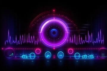 Wall Mural - Visualization of sound waves. Abstract futuristic background with colorful glowing neon moving high speed wave lines and bokeh lights.  Data transfer concept. Fantastic wallpaper. Generative AI