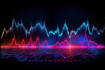 Wall Mural - Visualization of sound waves. Abstract futuristic background with colorful glowing neon moving high speed wave lines and bokeh lights.  Data transfer concept. Fantastic wallpaper. Generative AI