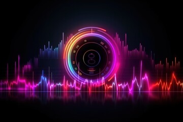 Wall Mural - Visualization of sound waves. Abstract futuristic background with colorful glowing neon moving high speed wave lines and bokeh lights.  Data transfer concept. Fantastic wallpaper. Generative AI