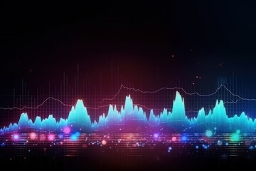 Wall Mural - Visualization of sound waves. Abstract futuristic background with colorful glowing neon moving high speed wave lines and bokeh lights.  Data transfer concept. Fantastic wallpaper. Generative AI