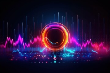 Wall Mural - Visualization of sound waves. Abstract futuristic background with colorful glowing neon moving high speed wave lines and bokeh lights.  Data transfer concept. Fantastic wallpaper. Generative AI