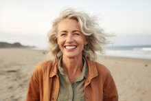 AI Generated Image Of Happy Mature Woman At The Beach