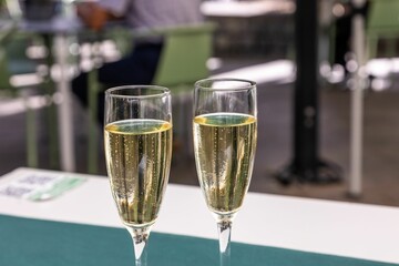 Closeup shot of two glasses of champagne