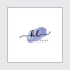 HL Handwritten Signature logo with Watercolor Background- Vector Logo Template for Beauty, Fashion and Photography