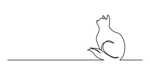 Wall Mural - Cat in continuous line art drawing style. Minimalist black linear sketch isolated on white background. Vector illustration