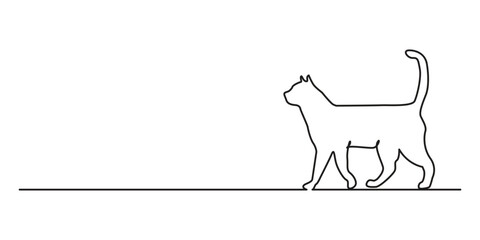 Wall Mural - Cat in continuous line art drawing style. Minimalist black linear sketch isolated on white background. Vector illustration