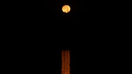Wall Mural - bright round moon with reflection on water at night. - tilt up