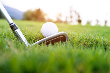 Wall Mural - Golf club and ball on green lawn